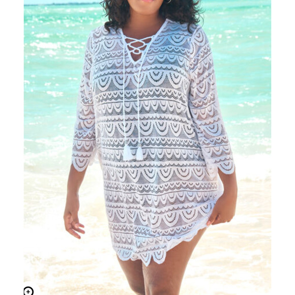 Swimsuit Cover Up XL by Swimsuits for All Scallop Lace Black NEW - Picture 2 of 8